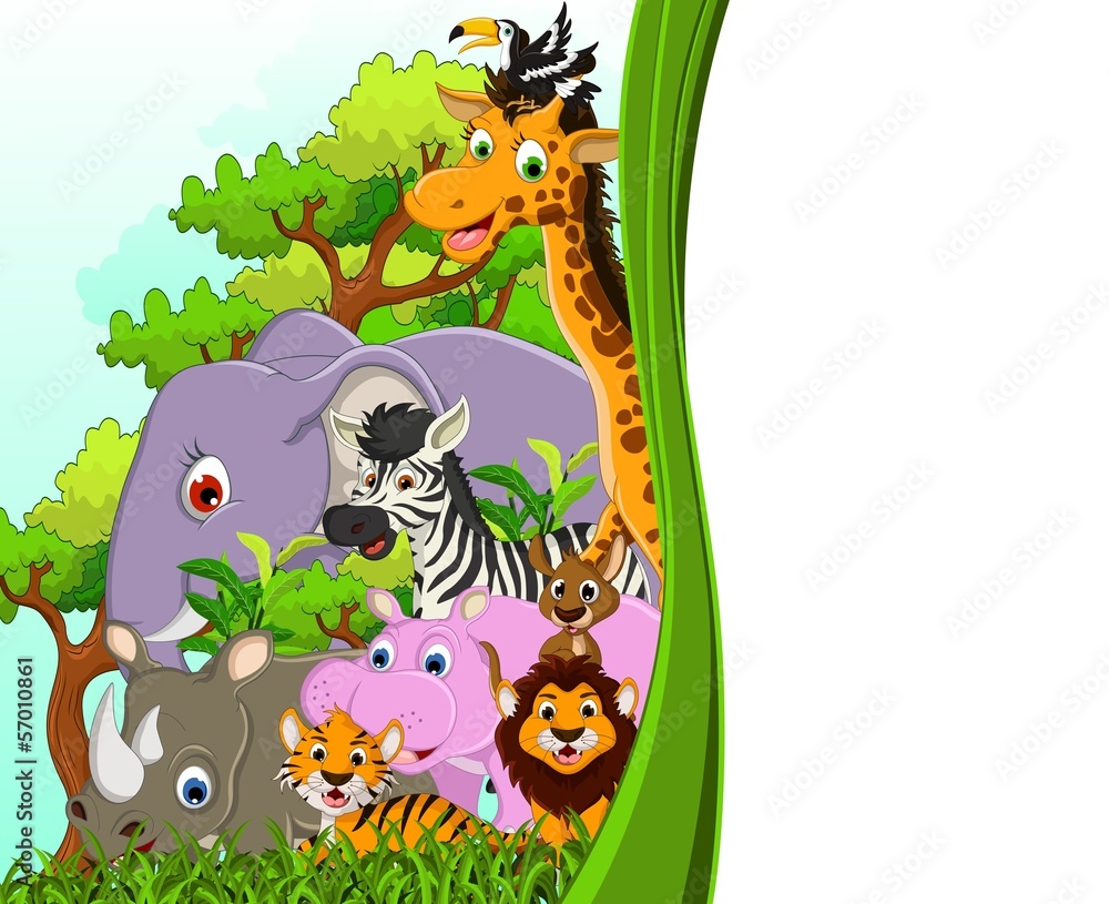 Obraz premium animals wildlife cartoon with forest background