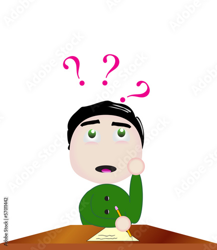 Cute vector boy difficulty solving problem at school