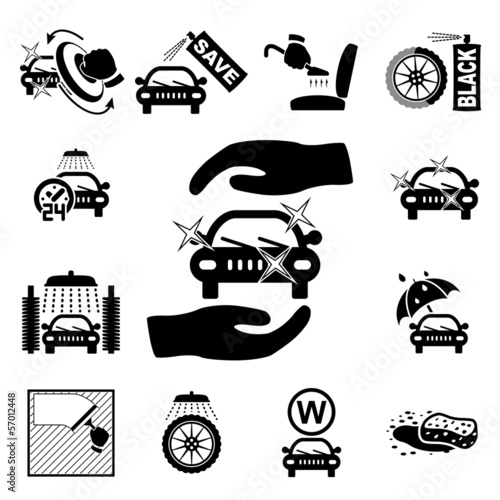 Car wash icons set