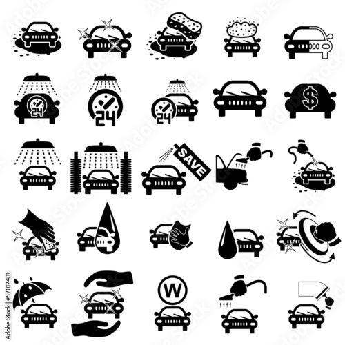 Car wash icons set