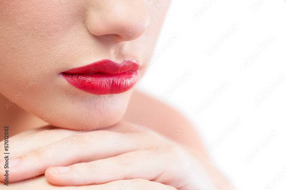Fototapeta premium Close up on gorgeous models red lips
