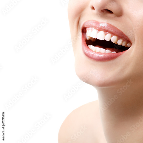 Beautiful wide smile of young fresh woman with great healthy whi