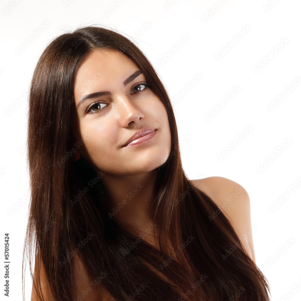 Fototapeta premium young woman beautiful cheerful enjoying with long strong brown h