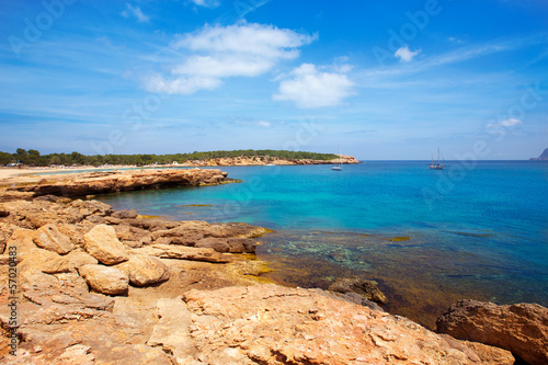 Ibiza Cala Bassa beach with turquoise Mediterranean © lunamarina