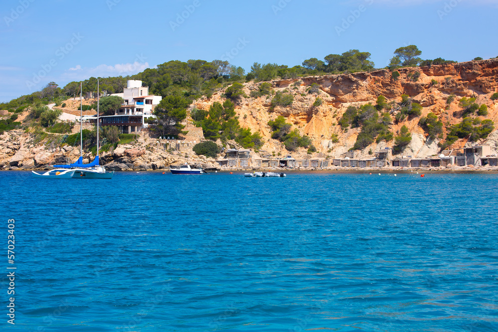 Ibiza Cala dHort d Hort view from boat in Balearic