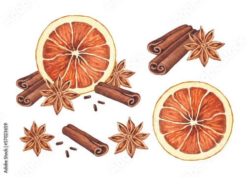 Naklejka na ścianę Akwarela ilustracja przypraw świątecznych