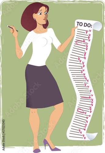Stressed woman holding a long to-do list