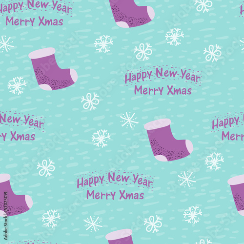 Christmas and New Year seamless background with a sock