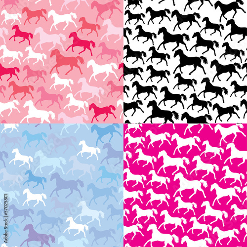 Set of seamless patterns with wild horses