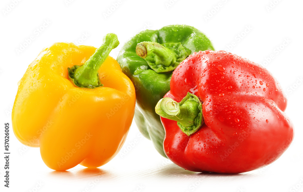Composition with assorted peppers isolated on white background Composition with assorted peppers isolated on white background