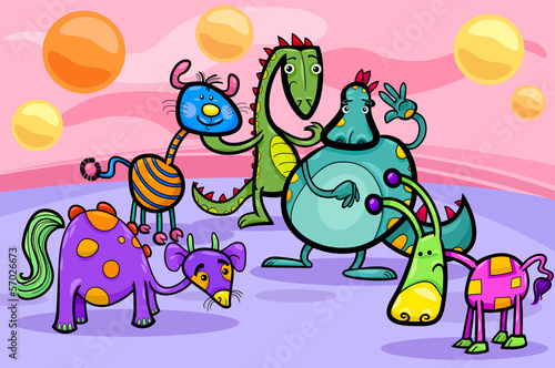 fantasy creatures group cartoon illustration #57026673