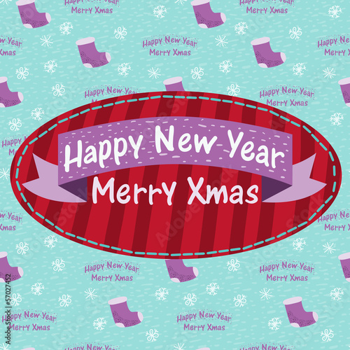 New Year and Christmas greeting card with a sock