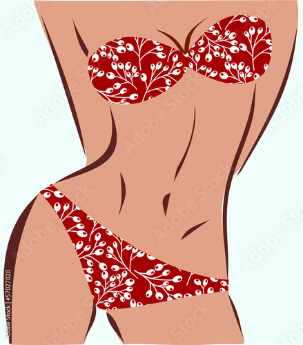 Woman body with Red floral bikini