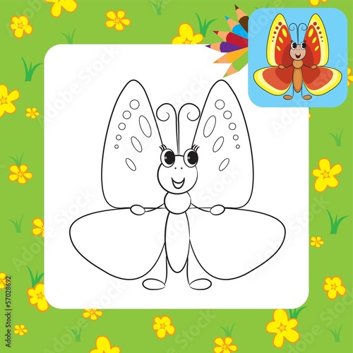 Coloring page. Cute cartoon butterfly.Vector illustration