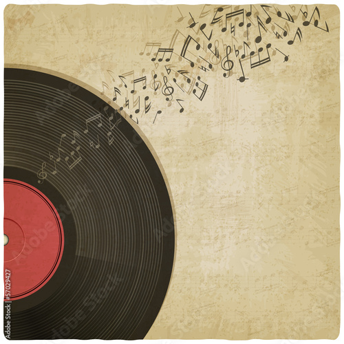 Vintage background with vinyl record - vector illustration