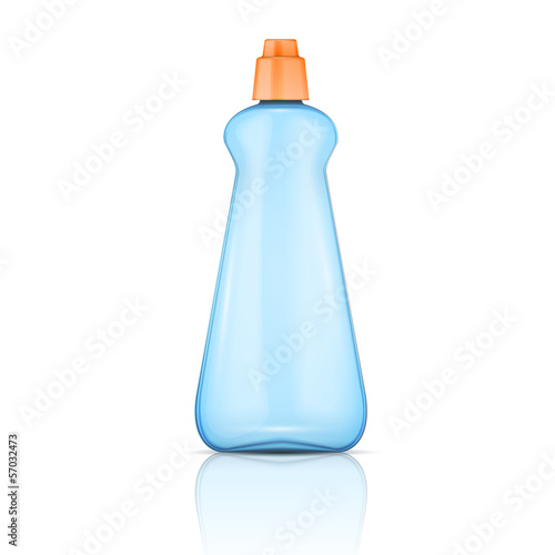 Blue plastic bottle with orange cap.