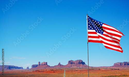 USA, Flag with the canyon in the background