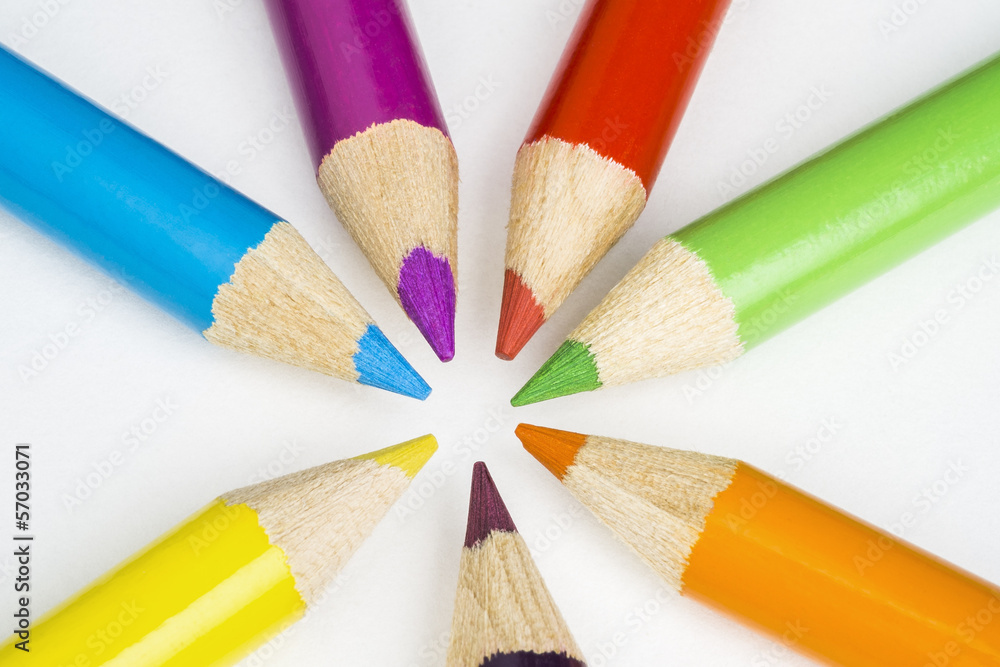 Colored pencils on white background Colored pencils on white background