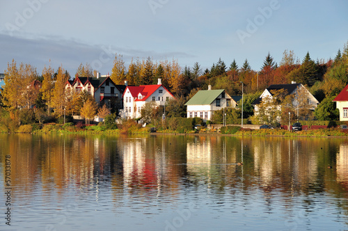 Autumn Colors and Reflection in Reykjavik Iceland