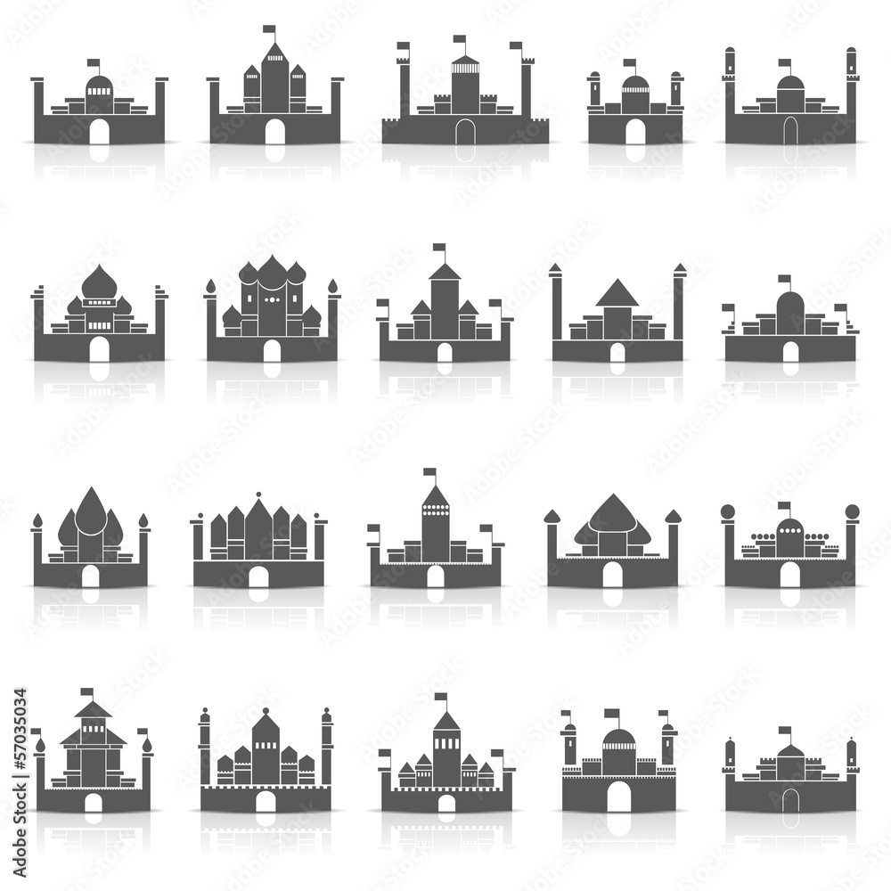 Castle Icons Set - Isolated On White Background