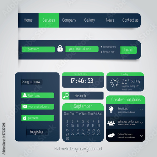 UI elements for web and mobile. Flat design. Vector