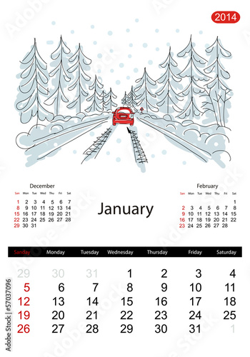 Calendar 2014, january. Streets of the city, sketch for your