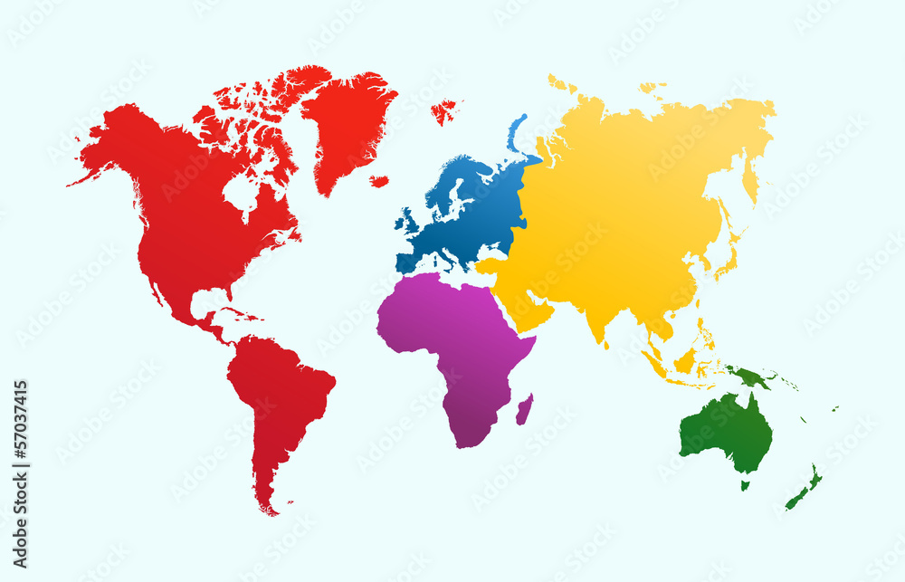 Naklejka premium World map, colorful continents atlas EPS10 vector file.