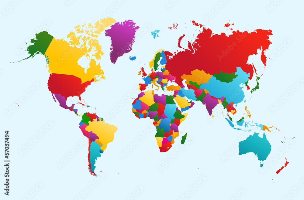 Naklejka premium Światowa mapa, kolorowa kraj ilustraci EPS10 wektorowa kartoteka.