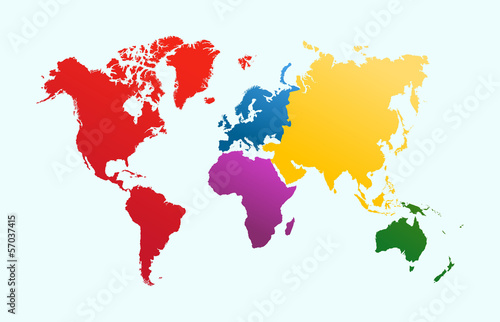Fototapeta Naklejka Na Ścianę i Meble -  World map, colorful continents atlas EPS10 vector file.