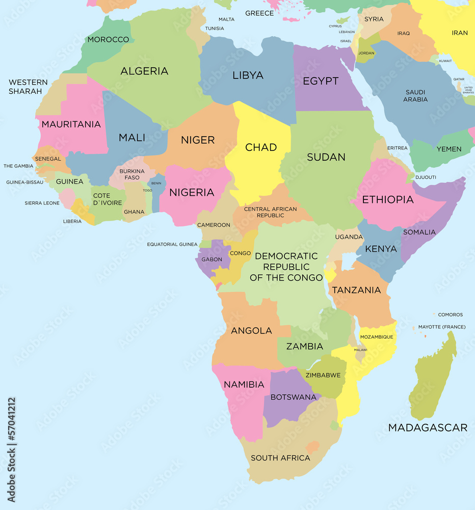 Coloured political map of Africa
