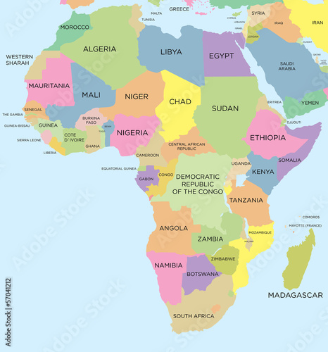 Coloured political map of Africa