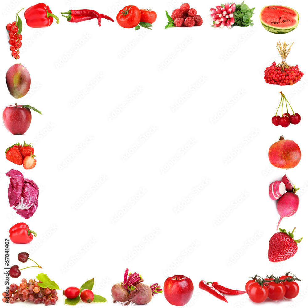 Frame of fruits and vegetables isolated on white Frame of fruits and vegetables isolated on white