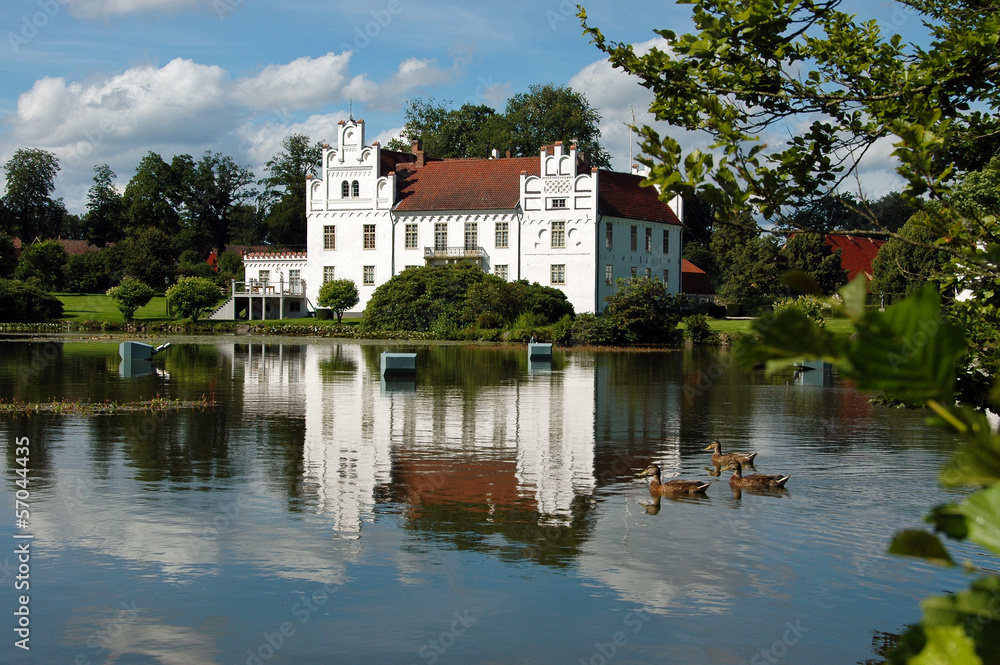 Wanås (Wanas, Vanås, Vanas) Castle in Sweden with Reflection in the Lake