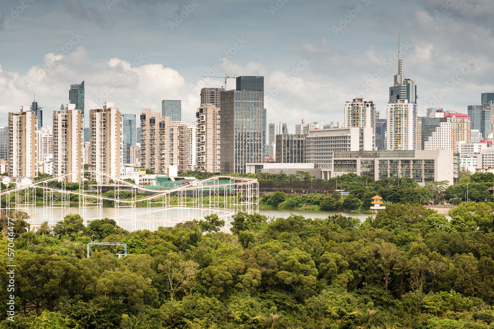 Fototapeta premium Widok z lotu ptaka na chińskie miasto, shenzhen