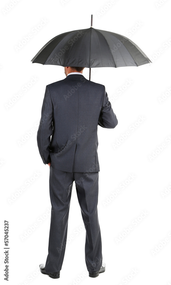 Businessman with umbrella, isolated on white Businessman with umbrella, isolated on white