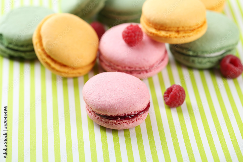Fototapeta premium Gentle macaroons on table close-up