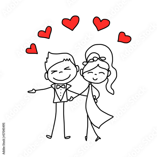 hand drawing cartoon character lovers wedding