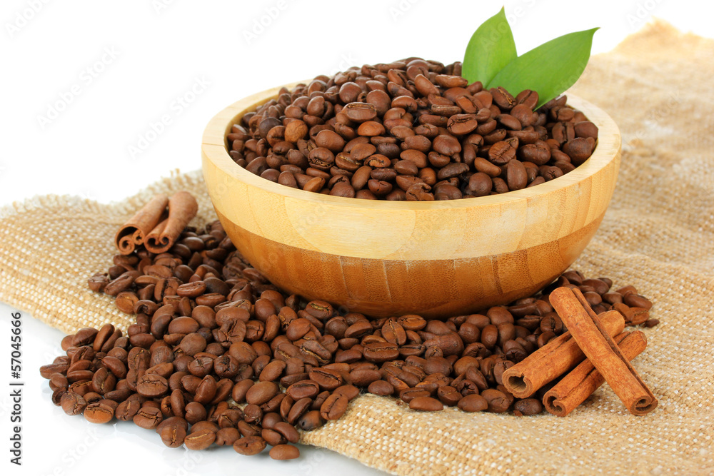 Coffee beans in bowl on white background Coffee beans in bowl on white background