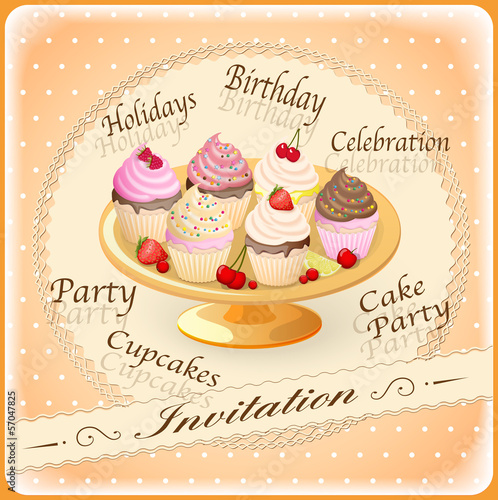 invitation with  cakes