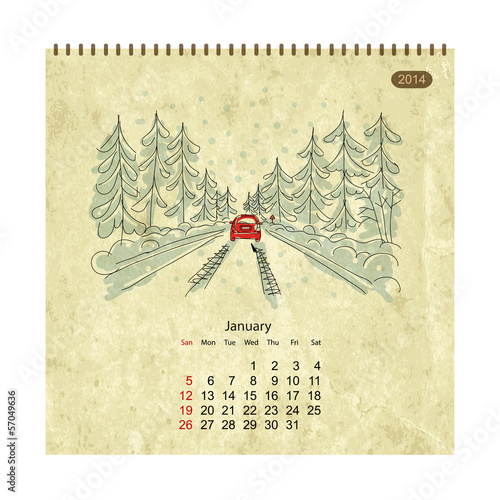 Calendar 2014, december. Streets of the city, sketch