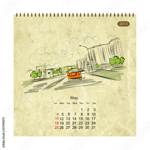 Calendar 2014, may. Streets of the city, sketch for your design