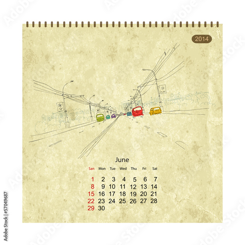 Calendar 2014, june. Streets of the city, sketch for your design