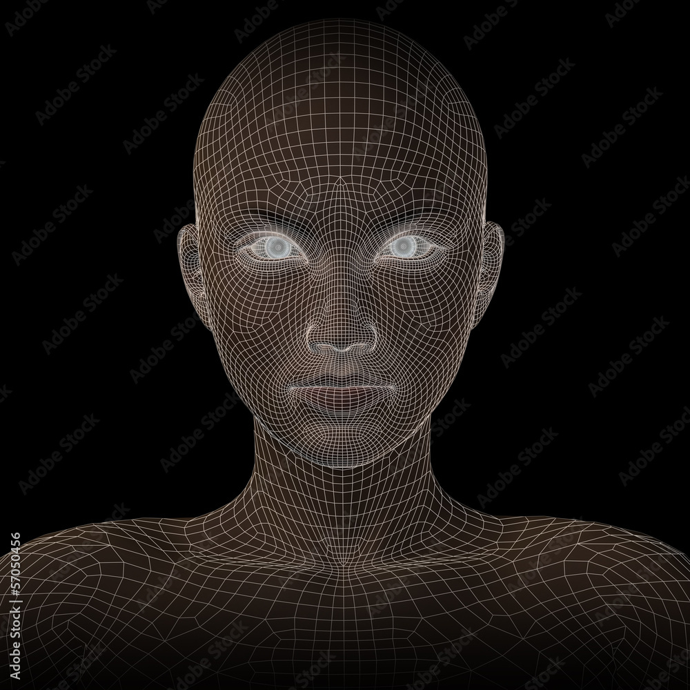 Conceptual wireframe mesh woman face Conceptual wireframe mesh woman face