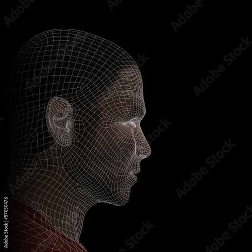 Conceptual wireframe mesh man face