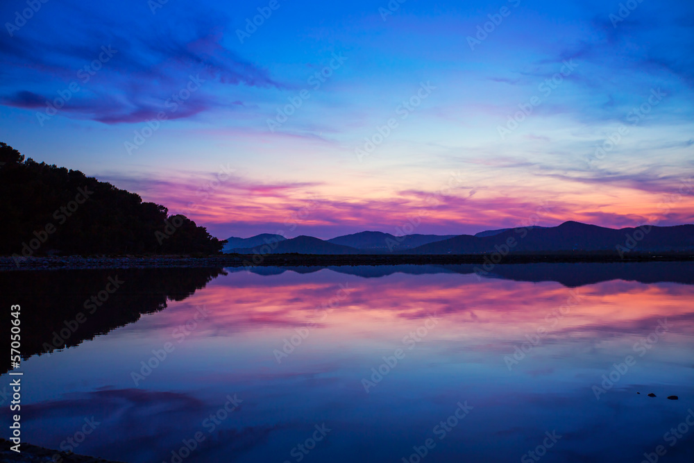 Fototapeta premium Ibiza ses Salines saltworks at sunset in Sant Josep