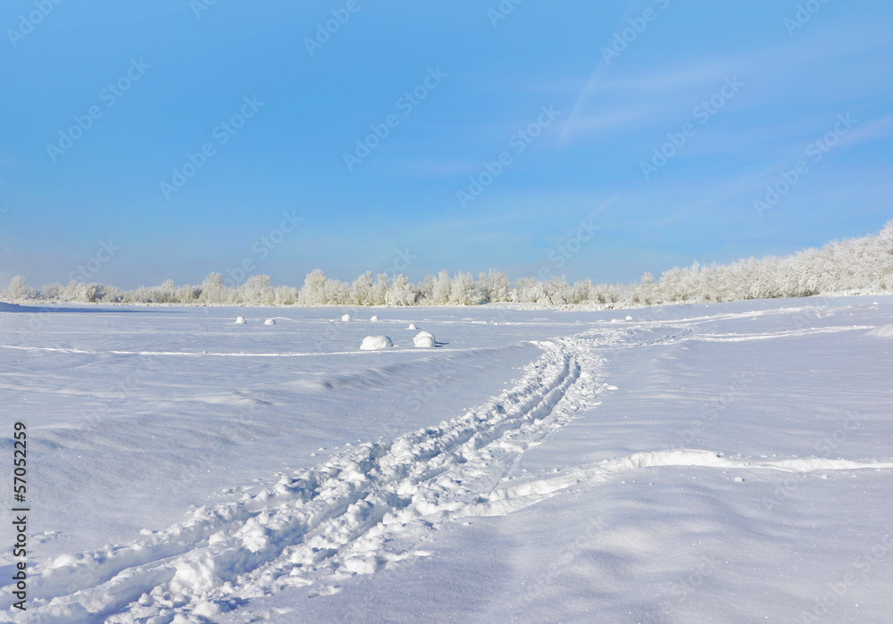 Winter scenery, way  in snow