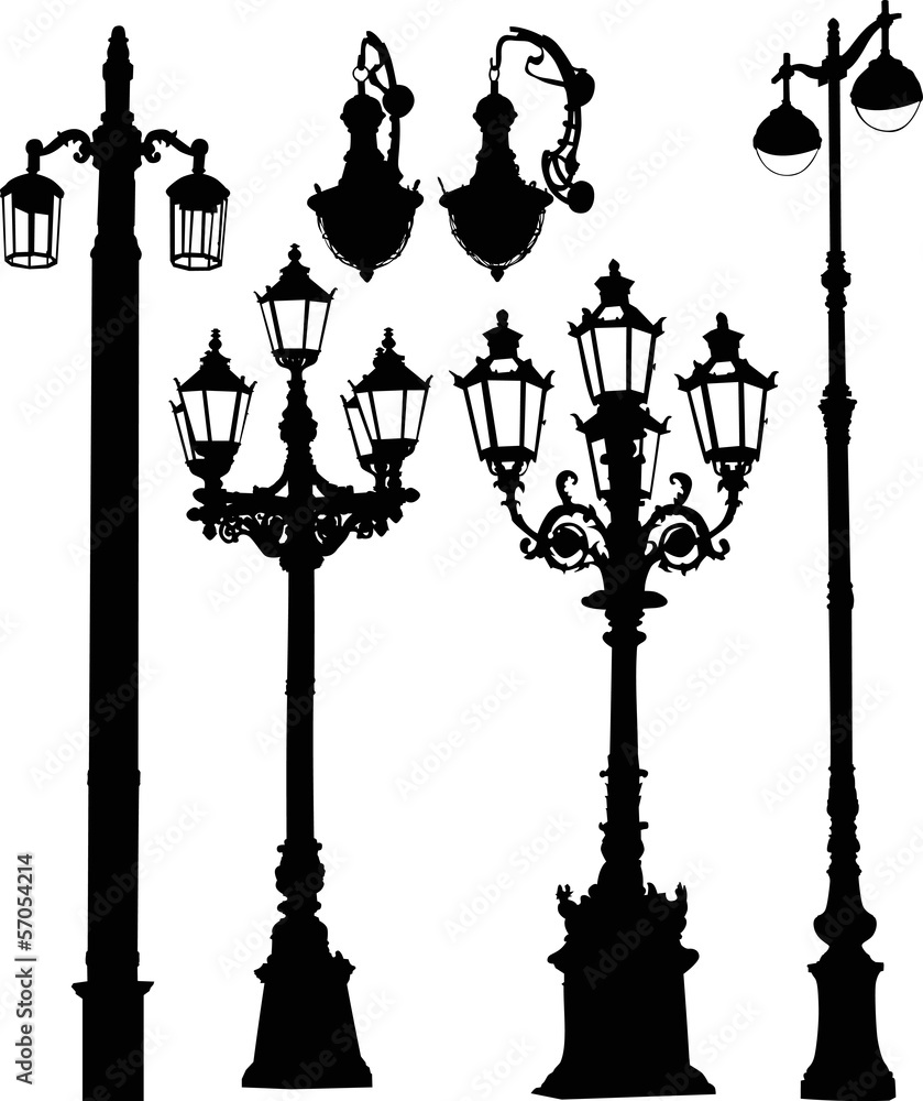 decorated six street lamps on white