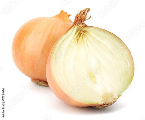 Fresh bulbs of onion on a white background
