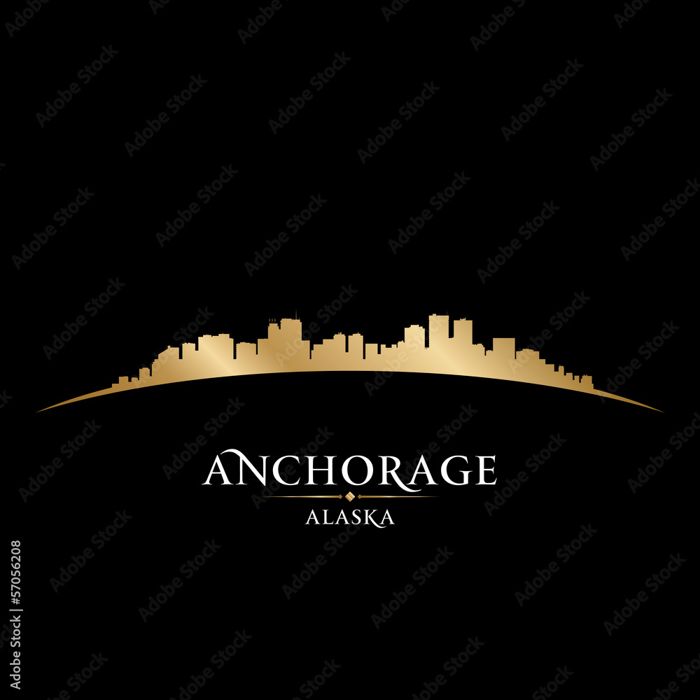 Anchorage Alaska city skyline silhouette black background