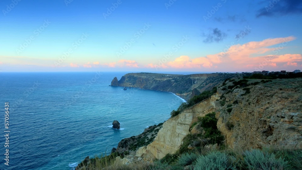 Timelapse sunrise in the mountains. Cape Fiolent, Crimea, Ukrain Timelapse sunrise in the mountains. Cape Fiolent, Crimea, Ukrain